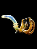 Glass hand pipe dry sherlock on black background with fumed horns available for sale at High Roller Smoke in Lakewood, Colorado. 