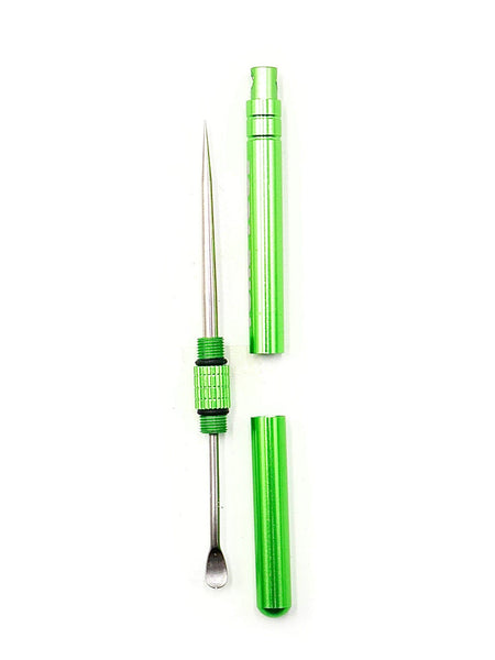 3-in-1 metal toker dab tool in color green for sale at High Roller Smoke 