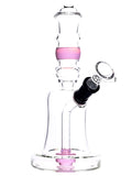 Glass water pipe with pink accents on a white background