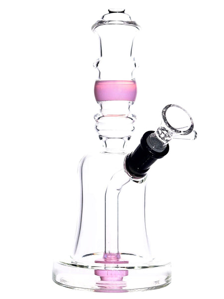 Glass water pipe with pink accents on a white background