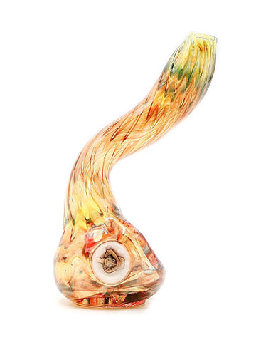 Three Trees Glass - Amber Purple Fumed Rap and Rake Stand Up Sherlock Hand Pipe with Straw Hat Luffy Encased Millie (4.5