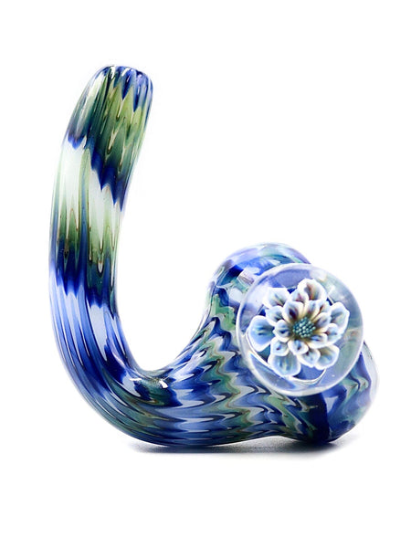 Three Trees Glass - Blue Green Raked Dry Sherlock Hand Pipe with Flower Implosion (4.5")