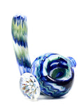 Three Trees Glass - Blue Green Raked Dry Sherlock Hand Pipe with Flower Implosion (4.5")