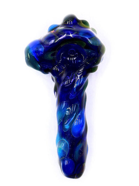 Three Trees Glass - Blue and Gold Bubble-Textured Hand Pipe (4")