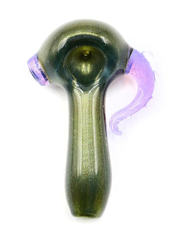 Three Trees Glass - Full Green with Purple Horn Hand Pipe (4