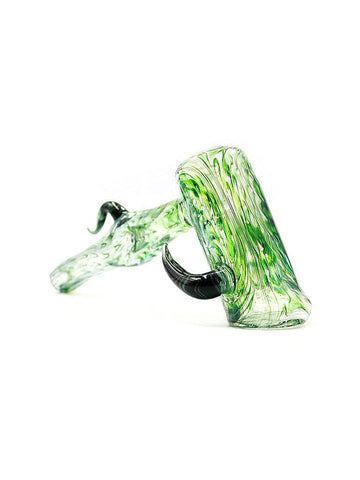 Three Trees Glass - Green Dichro Rap and Rake Wet Hammer Bubbler with Horn and Donut Accents (7