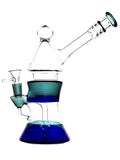 Glass water rig with a two-hole diffuser and color band accents available for sale at High Roller Smoke n Lakewood, Colorado. 