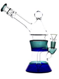 Glass water rig with a two-hole diffuser and color band accents available for sale at High Roller Smoke n Lakewood, Colorado. 