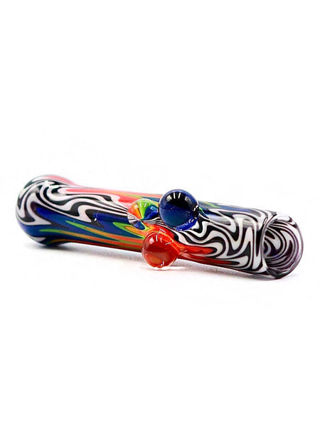 Vulcan Glass Art - Black and White Rainbow Wig Wag Chillum (3.5")