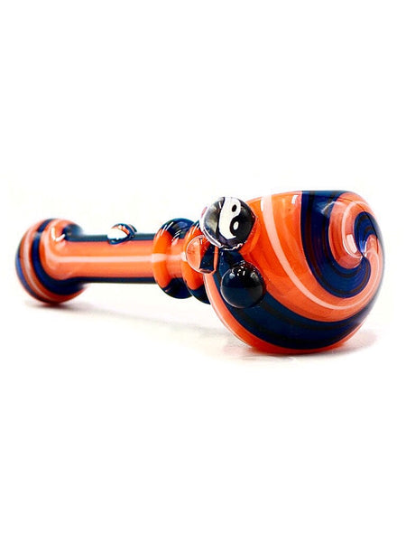Vulcan Glass Art - Blue and Orange Linework Spoon with Ying-Yang Millie (5")