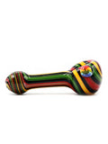 Vulcan Glass Art - Rasta Line Work with Leaf Mille Hand Pipe Spoon (4")