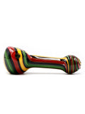 Vulcan Glass Art - Rasta Line Work with Leaf Mille Hand Pipe Spoon (4")