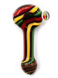 Vulcan Glass Art - Rasta Line Work with Leaf Mille Hand Pipe Spoon (4")