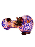 Fumed glass XL hand pipe with blue swirls and accent dots available for sale at High Roller Smoke in Lakewood, Colorado. 
