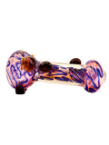Fumed glass XL hand pipe with blue swirls and accent dots available for sale at High Roller Smoke in Lakewood, Colorado. 
