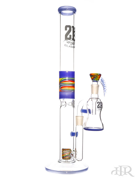 2K Glass Art - Wig Wag Reversal Straight Tube With Matching Ash Catcher (19.5") Blue