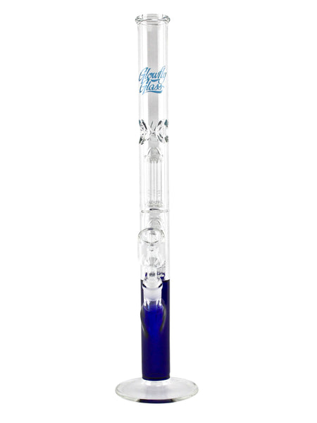Glowfly Glass Double Tree Arm Perc Blue - Straight Tube (22") Bong Water Pipe
