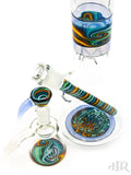 OJ Flame - Worked Beaker With Matching Downstem, Horned Slide, and Dry Ash Catcher (14") Orange Blue Base