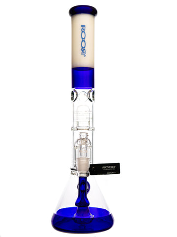ROOR Tech Fixed Beaker - Blue & White With Tree Perc and Showerhead Diffuser (17
