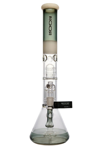 RooR Tech Fixed Beaker - Smokey Grey & White With 10 Arm Tree Perc and Showerhead Diffuser (17