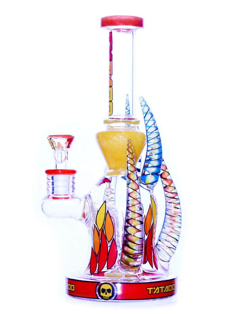 Lookah Tataoo Glass Quadruple Horn Fire Skull Rig (10") HRS