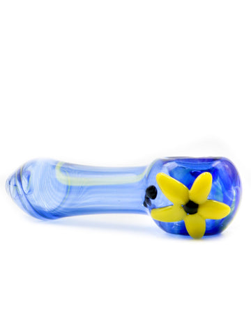 Hornby Glass - Clear Blue with Yellow Flower Hand Pipe (4