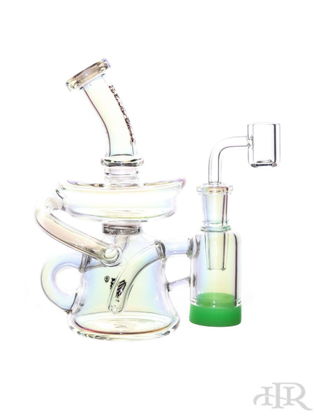 Crystal Glass - Iridescent Recycler Rig With Built In Removable Lid Reclaim Catcher (7")