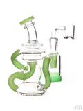 Crystal Glass - Mini Color Accented Recycler with Glow-In-the-Dark Silicone Reclaim Catcher (6") Slime Green Right