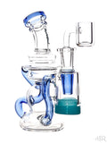 Crystal Glass - Mini Color Accented Recycler with Glow-In-the-Dark Silicone Reclaim Catcher (6") Blue