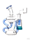Crystal Glass - Mini Color Accented Recycler with Glow-In-the-Dark Silicone Reclaim Catcher (6") Blue Right