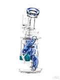 Crystal Glass - Mini Color Accented Recycler with Glow-In-the-Dark Silicone Reclaim Catcher (6") Blue Back