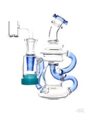 Crystal Glass - Mini Color Accented Recycler with Glow-In-the-Dark Silicone Reclaim Catcher (6") Blue Left