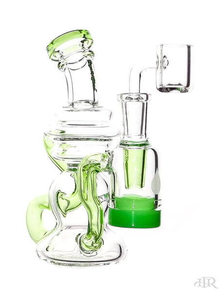 Crystal Glass - Mini Color Accented Recycler with Glow-In-the-Dark Silicone Reclaim Catcher (6")