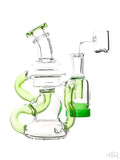 Crystal Glass - Mini Color Accented Recycler with Glow-In-the-Dark Silicone Reclaim Catcher (6") Ooze Green Right
