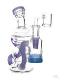 Crystal Glass - Mini Color Accented Recycler with Glow-In-the-Dark Silicone Reclaim Catcher (6") Milky Blue