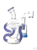 Crystal Glass - Mini Color Accented Recycler with Glow-In-the-Dark Silicone Reclaim Catcher (6") Milky Blue Right