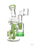 Crystal Glass - Mini Color Accented Recycler with Glow-In-the-Dark Silicone Reclaim Catcher (6") Slime Green