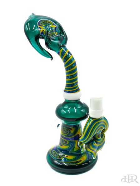 E-Stex Glass - Emerald Dichro on YGB Teal Horned Wig-Wag Rig (9")