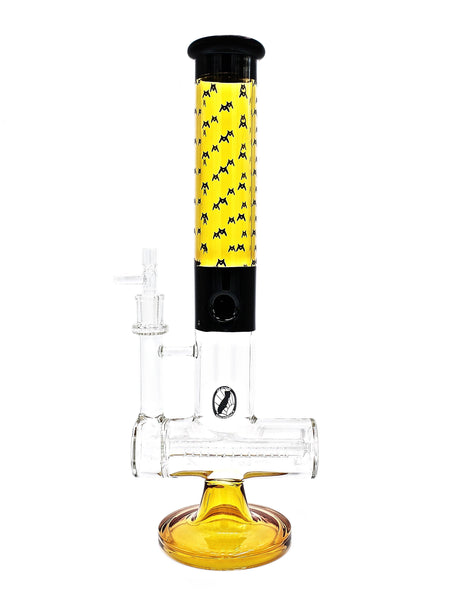 Mav Glass Horizontal Slitted Inline Wig Wag Bong Maverick Glass Inline Bong Ice Pinch Color Accents Amber