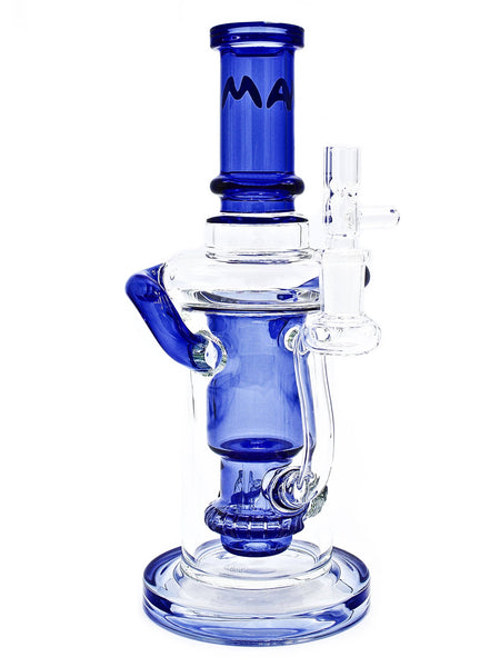 Mav Glass - Inside Vortex Recycler Dab Rig Mav Oil Rig Maverick Glass Concentrate Bong Puck Showerhead Perc Double Uptake with Drip Catch Blue