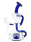 Mav Glass - Slitted Puck Recycler Dabbing Oil Rig Concentrate Maverick Water Pipe Hourglass Klein Recycler Shape 9" Height Inky Blue