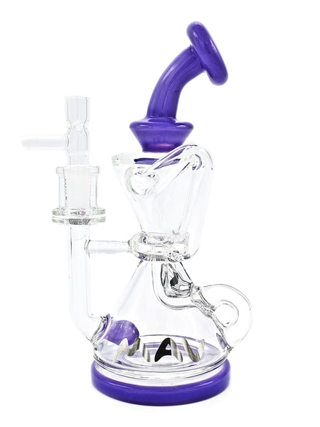 Mav Glass - Mini Two Hole Recycler Hourglass Klein Shape Maverick Concentrate Oil Rig Bent Neck Recycler 8" Height Purple