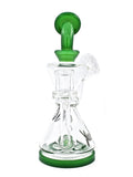 Mav Glass - Mini Two Hole Recycler Hourglass Klein Shape Maverick Concentrate Oil Rig Bent Neck Recycler 8" Height Green
