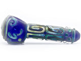 Chameleon Glass - Aztec Ruins Hand Pipe Dry Herb Pipe Flower Bowl Spoon Sandblasted Blue