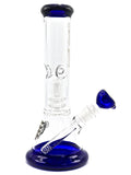 Crystal Glass Colored Mouthpiece and Base and Bowl Logo Double Showerhead Ice Catcher Blue 2