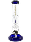 Crystal Glass Colored Mouthpiece and Base and Bowl Logo Double Showerhead Ice Catcher Blue Back