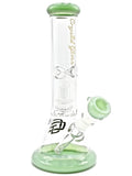 Crystal Glass Colored Mouthpiece and Base and Bowl Logo Double Showerhead Ice Catcher Slime Green