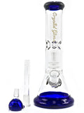 Crystal Glass Colored Mouthpiece and Base and Bowl Logo Double Showerhead Ice Catcher Blue Separate