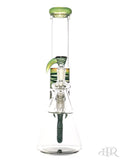OJ Flame - Worked Beakers With Matching Downstem, Horned Slide, and Dry Ash Catcher (14") Green Front