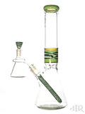 OJ Flame - Worked Beakers With Matching Downstem, Horned Slide, and Dry Ash Catcher (14") Green Green Left